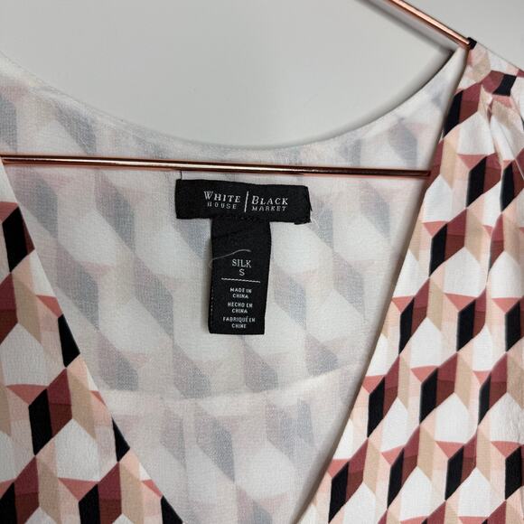 White House Black Market Top Women Small Silk Geometric Lined Office Colorful - Picture 4 of 5